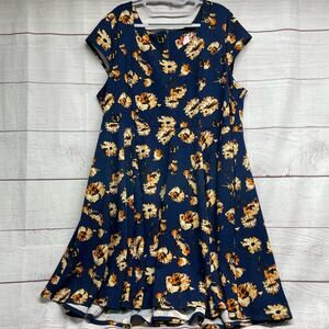 Vintage Ixia Blue Gold Floral Dress size 3X made in USA
